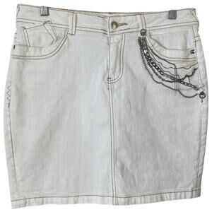 Cache Skirt Womens 6 White Denim Mini Chains